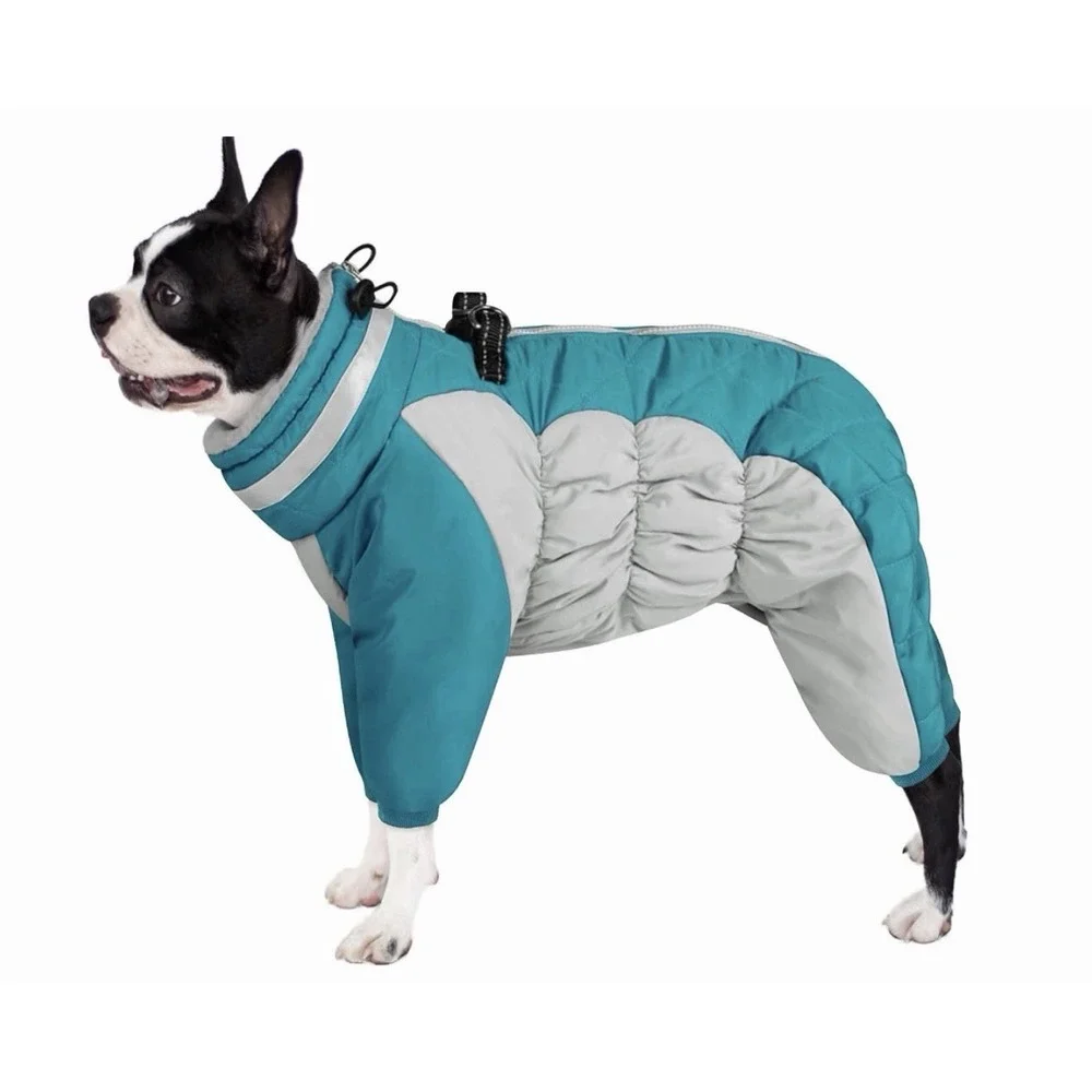 Waterproof Dog Four Legged Winter Coat Padded Fleece Pet Jacket Harness Teal XS